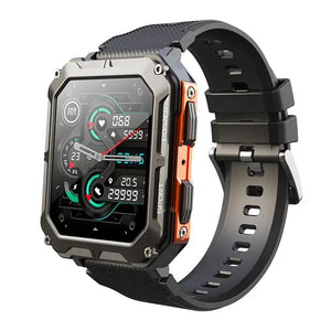 Steellink smartwatch in black and orange color combination.