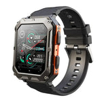 Steellink smartwatch in black and orange color combination.