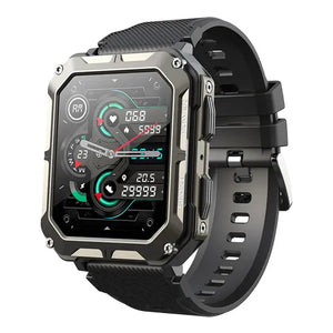 Rugged smartwatch in sleek black finish.