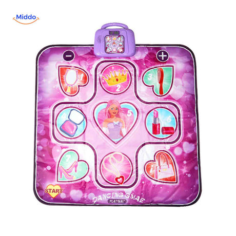 Dance game play mat with control buttons and game icons display