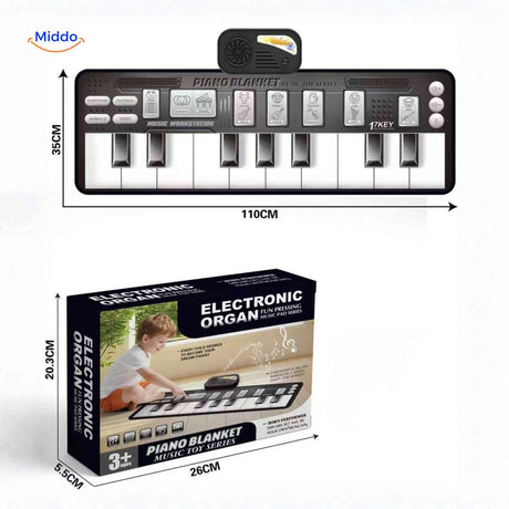 Foldable piano music mat with packaging for easy storage and travel