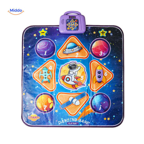 Space-themed musical dance mat with colorful interactive design