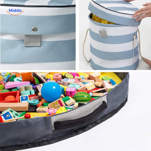Close-up of the zipper and quality details on the toy storage bag.