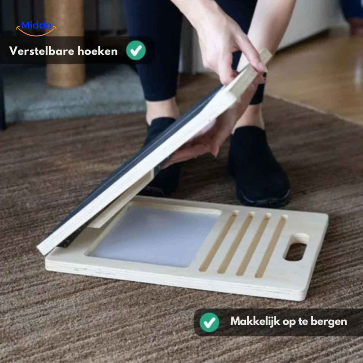 Multi-angle adjustable stretch board with compact space-saving storage design.