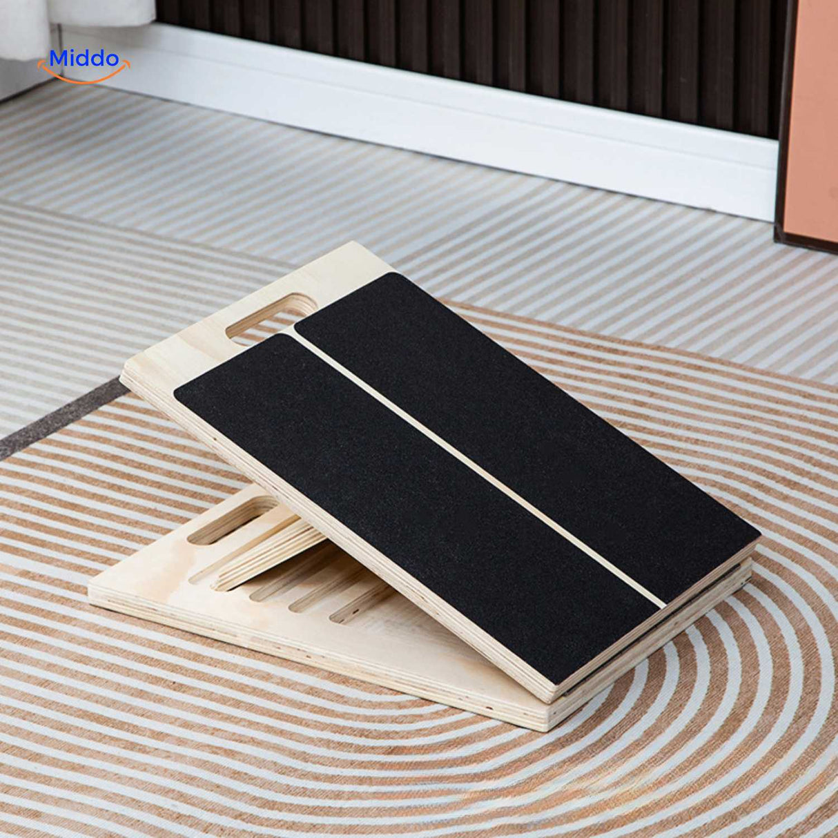 Non-slip wooden stretch board ideal for home fitness training and daily muscle recovery.