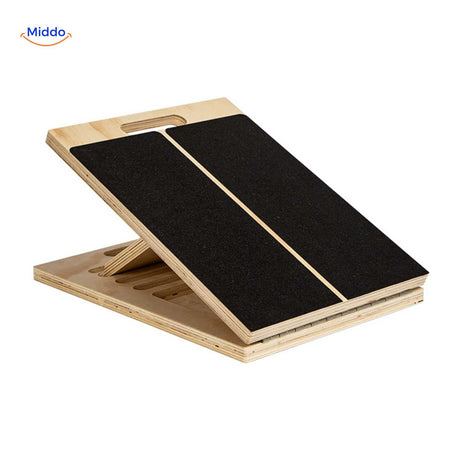 Non-slip wooden stretch board with secure grip surface for safe, stable stretching.