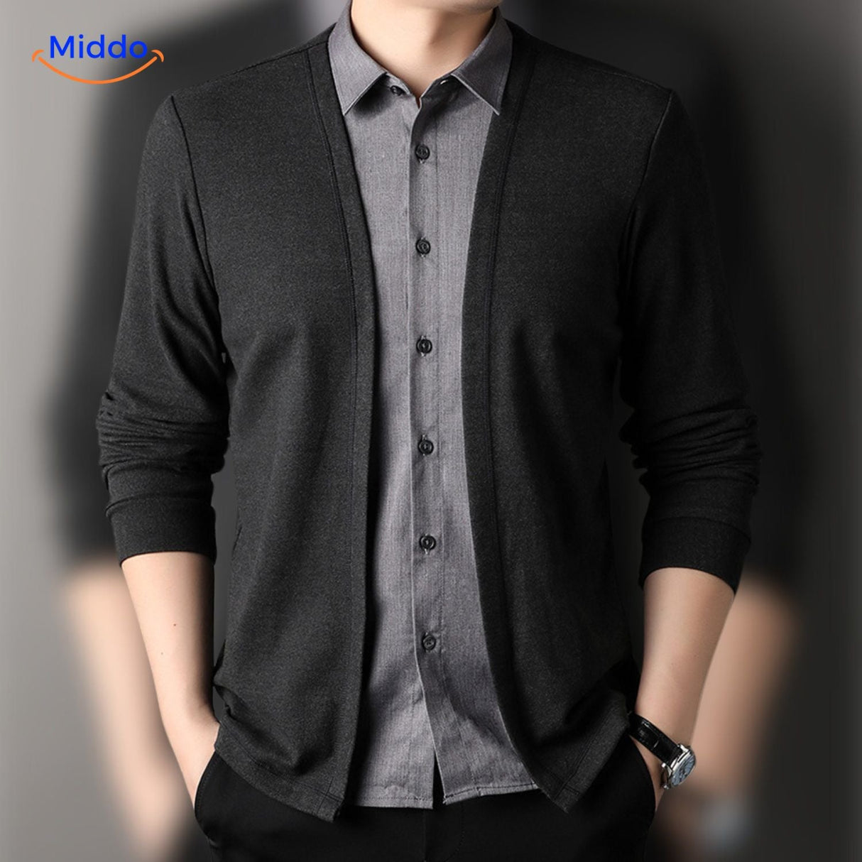 Detailed close-up of striped 2-in-1 shirt button design.