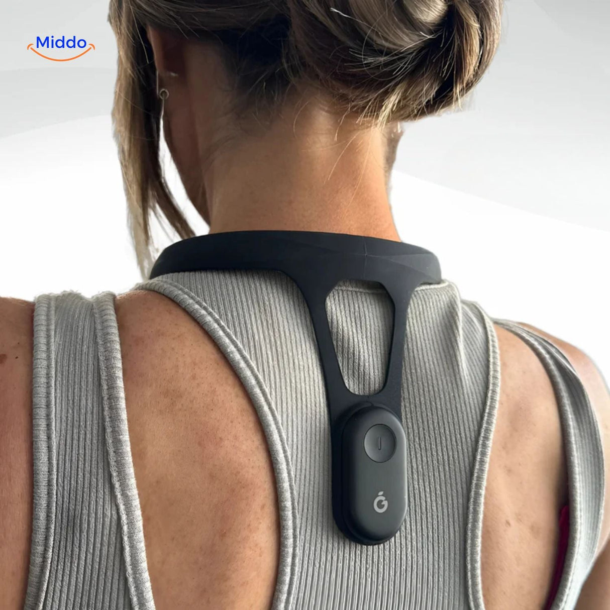 Stylish posture corrector neck band back view with elegant contoured design.
