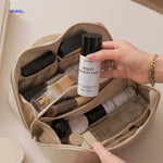 Stylish beige makeup travel bag for daily essentials