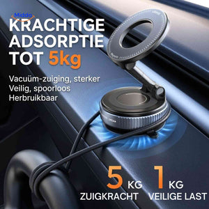 Powerful suction cup phone holder rated up to 5 kg holding force, attached to car dashboard