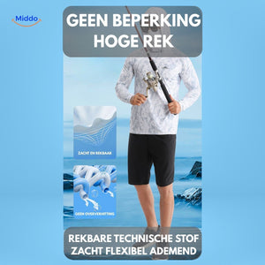 Sun protection shirt demonstrating high stretch, soft breathable technical fabric properties