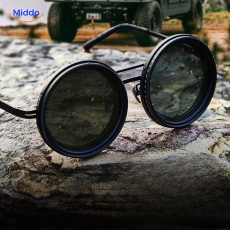 Sunglasses in outdoor lifestyle setting showing durable UV protection.