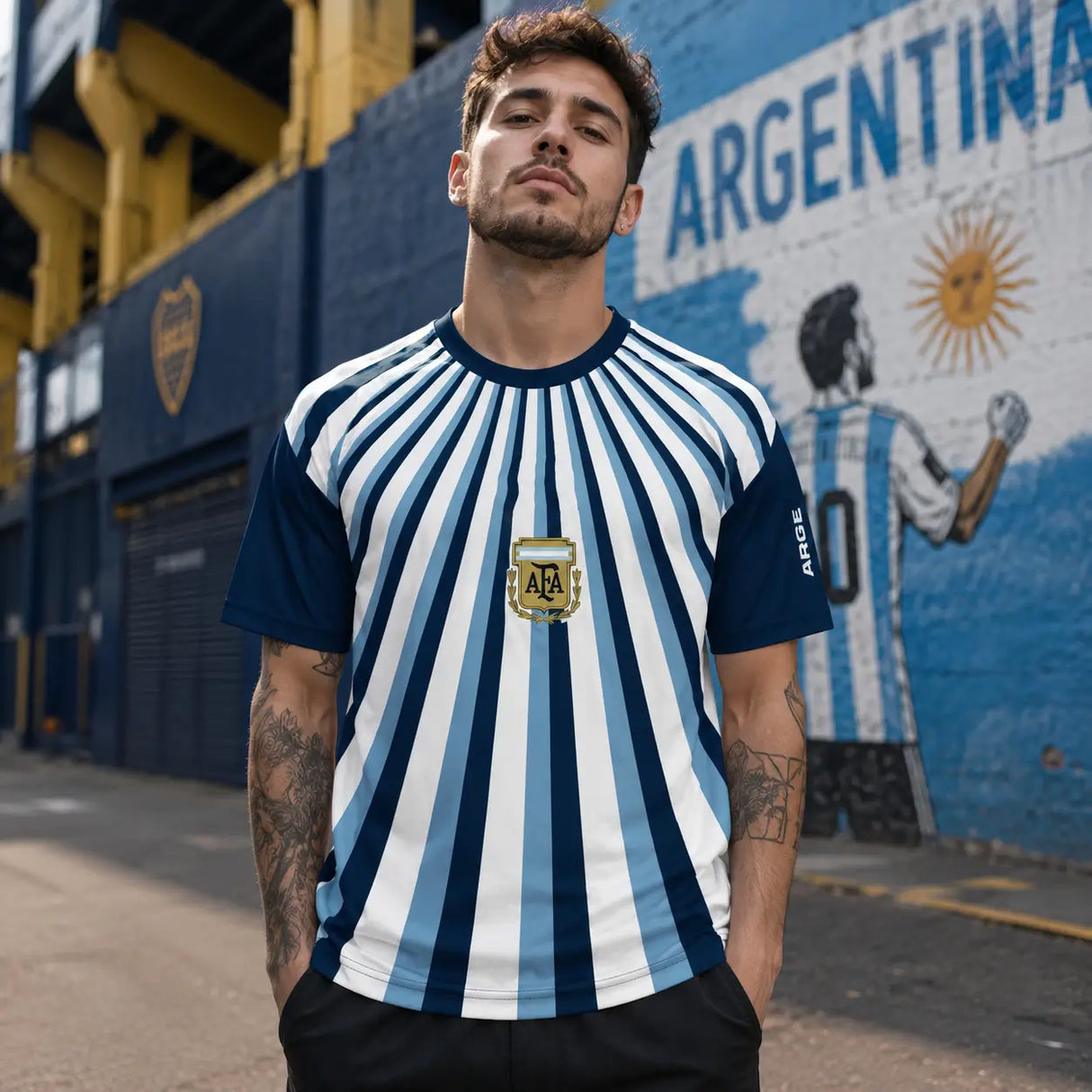 World Cup supporter shirt in Argentina retro national flag design.