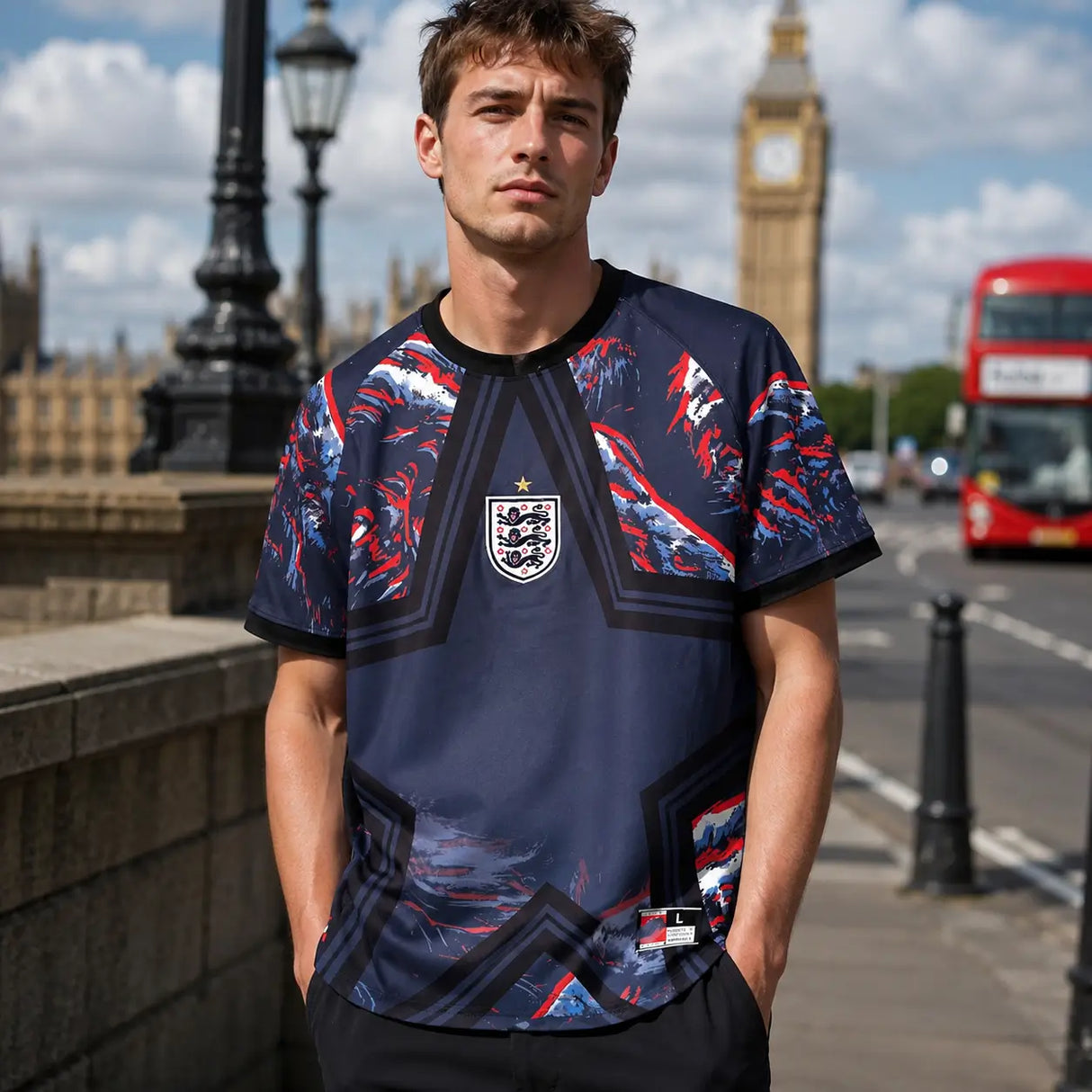 World Cup supporter shirt in England dark blue national color design.