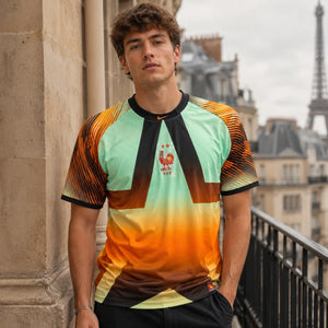 World Cup supporter shirt in France colors: green and orange national flag design.