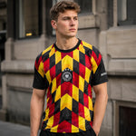World Cup supporter shirt in Germany colors: red, yellow, and black national flag design.