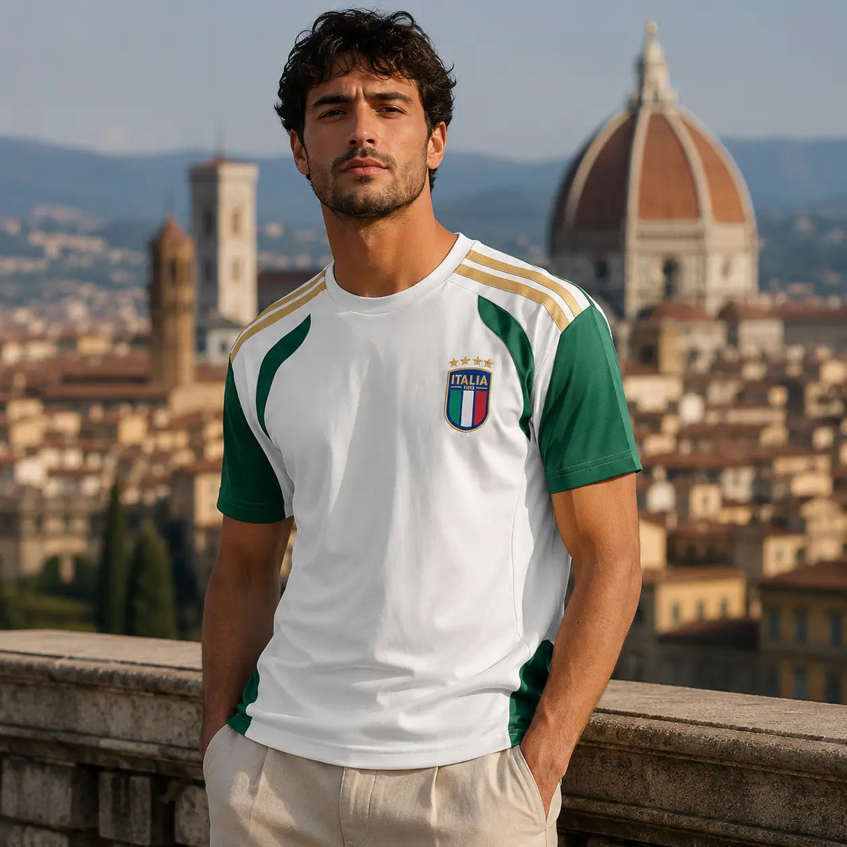 World Cup supporter shirt in Italy colors: white and green national flag design.