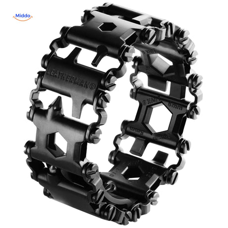 SurvivePro multi-tool bracelet in black stainless steel finish.