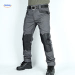 Grey tactical pants showing side profile and pocket placement.