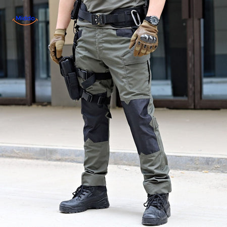 Side view of tactical pants highlighting cargo pockets and durability.
