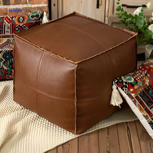 Rustic-style leather tatami cushion adding warmth to traditional home interiors.