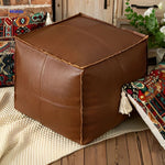 Rustic-style leather tatami cushion adding warmth to traditional home interiors.