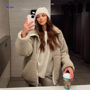 CozyLuxe™ Teddy Wool Coat | High Collar & Soft Faux Lambswool