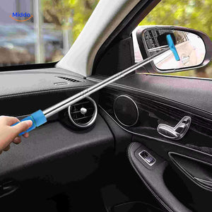 Extendable telescopic squeegee designed for cleaning car mirrors streak-free.