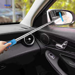 Extendable telescopic squeegee designed for cleaning car mirrors streak-free.