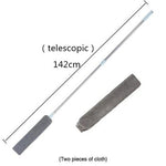 Telescopic duster with two reversible microfiber duster heads included.
