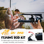 Telescopic fishing rod kit with all components included in compact portable form.