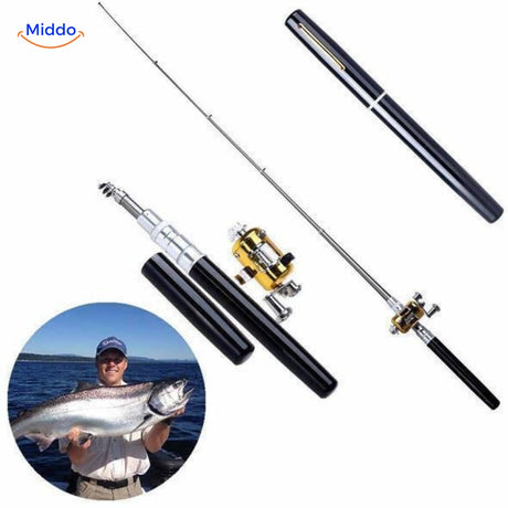 Premium telescopic fishing rod and reel set in black, ideal for travel and outdoor fishing adventures.