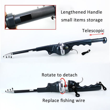 Telescopic mechanism extends smoothly for full-size fishing capability.