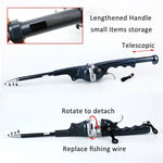 Telescopic mechanism extends smoothly for full-size fishing capability.