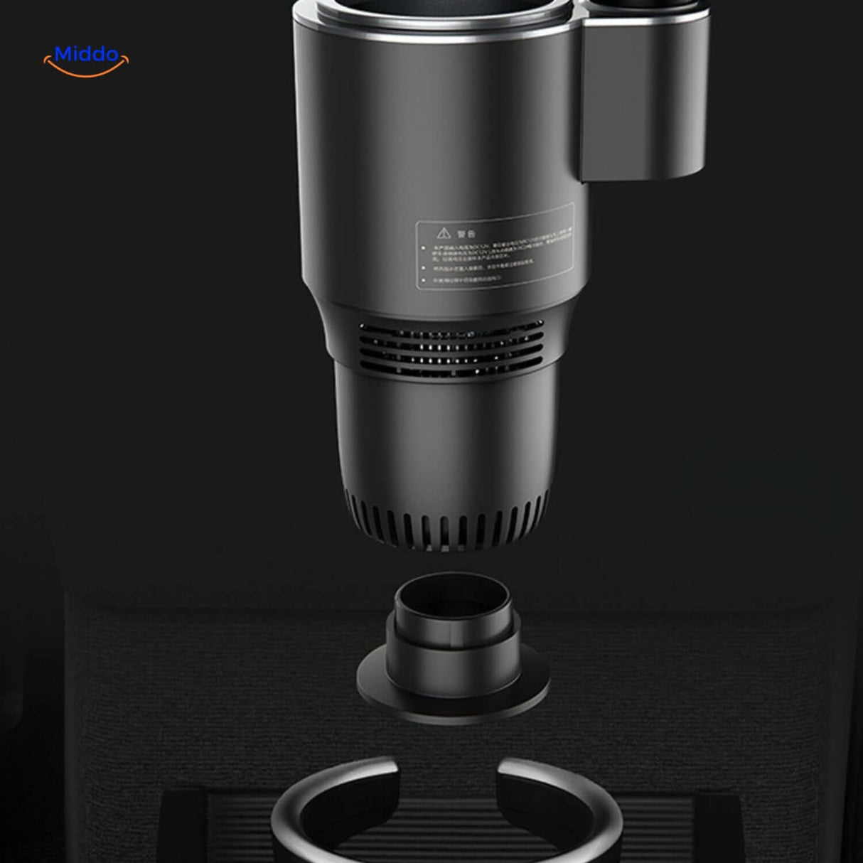 ThermaGrip cup holder with integrated charging feature for connected vehicle use.
