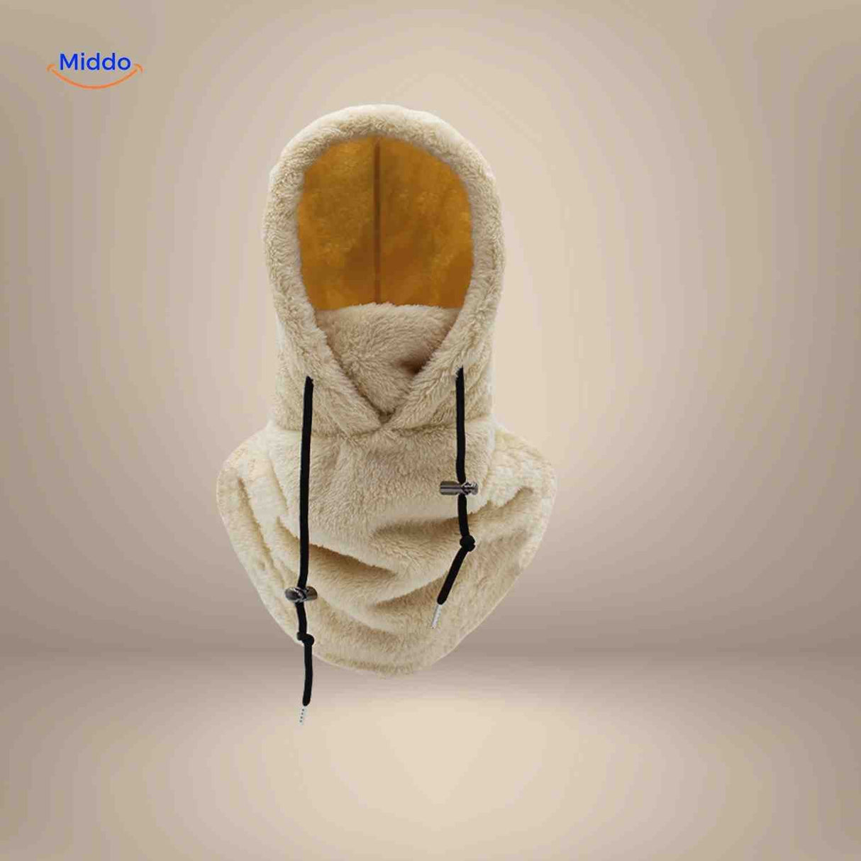 Beige thermo hat with integrated fleece neck warmer and face mask coverage.