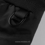Close-up of reinforced belt loop on waterproof thermo fleece pants.