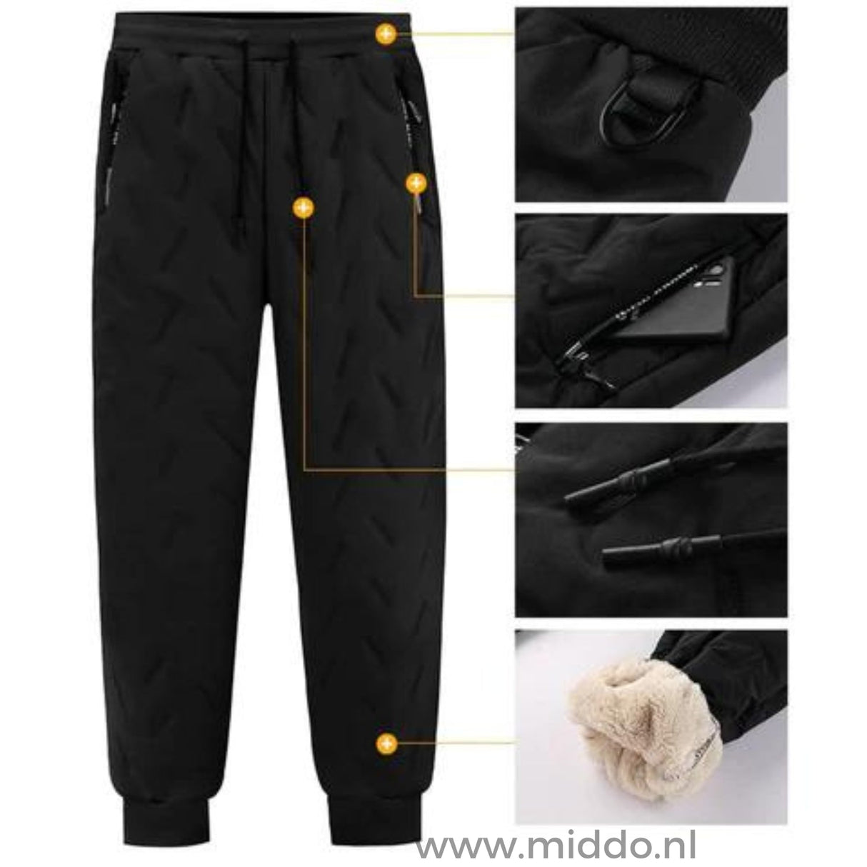 Close-up detail of thermo pants construction and fabric features.