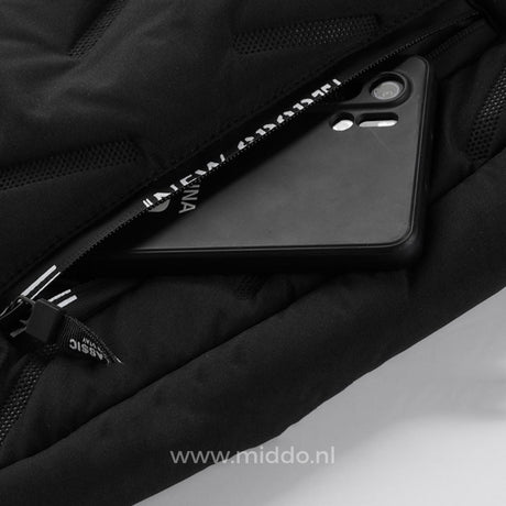 Secure zip pocket on thermo pants holds phone and personal items.