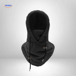 Classic black thermo hat with fleece hood and versatile neck warmer protection.