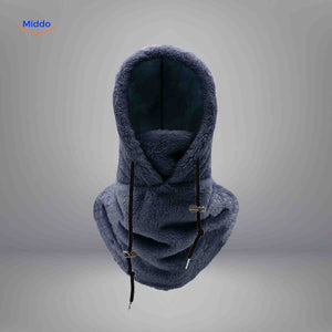 Dark blue thermo hat featuring fleece warmth and protective balaclava design.