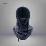 Dark blue thermo hat featuring fleece warmth and protective balaclava design.