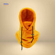 SnowShield thermo hat in vibrant orange with fleece hood and integrated neck warmer.