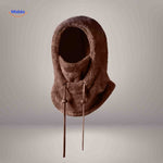Dark brown thermo hat with long adjustable tie strings for personalized coverage.