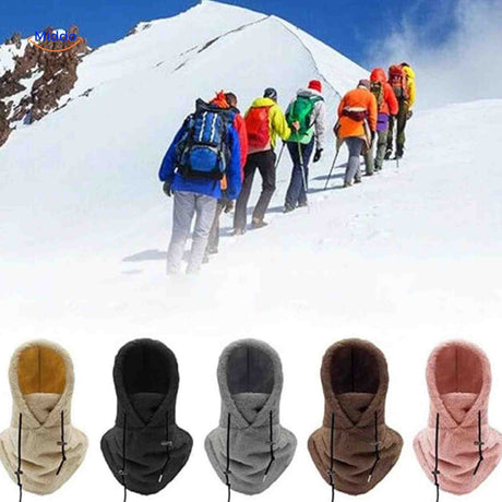 Thermal balaclava ideal for mountain hiking in snow with fleece-lined protection.
