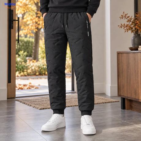 Thermoflex fleece lined winter pants worn in black, ribbed cuff