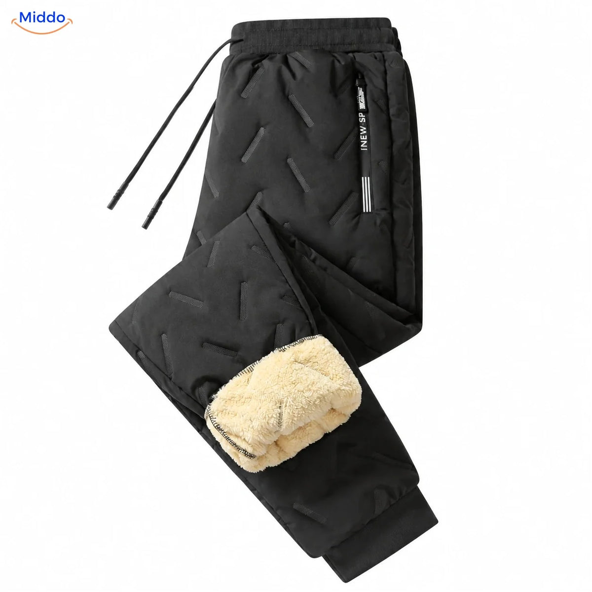 Thermoflex fleece lined winter pants in black, ribbed cuff
