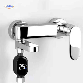 ThermoGauge faucet thermometer with LED digital display showing real-time water temperature.