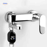 ThermoGauge faucet thermometer with LED digital display showing real-time water temperature.