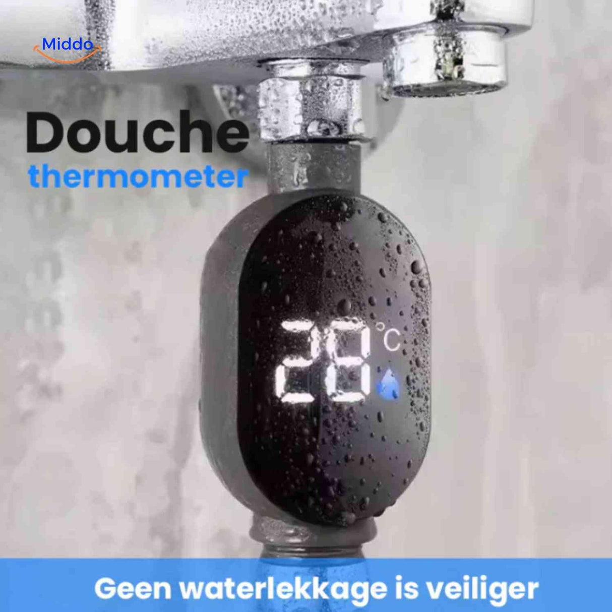 Leak-proof shower thermometer monitor prevents water damage while displaying instant temperature.